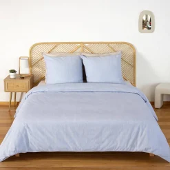 Set biancheria da letto in microfibra a righe blu, 2 posti