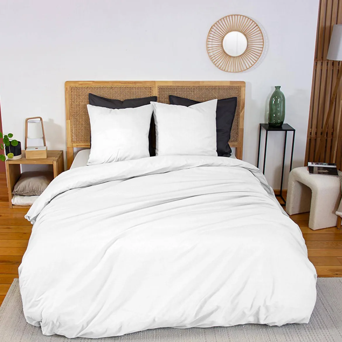 Set biancheria da letto in percalle di cotone bianco