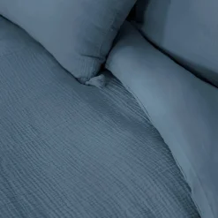 Set biancheria letto in mussola di cotone blu scuro