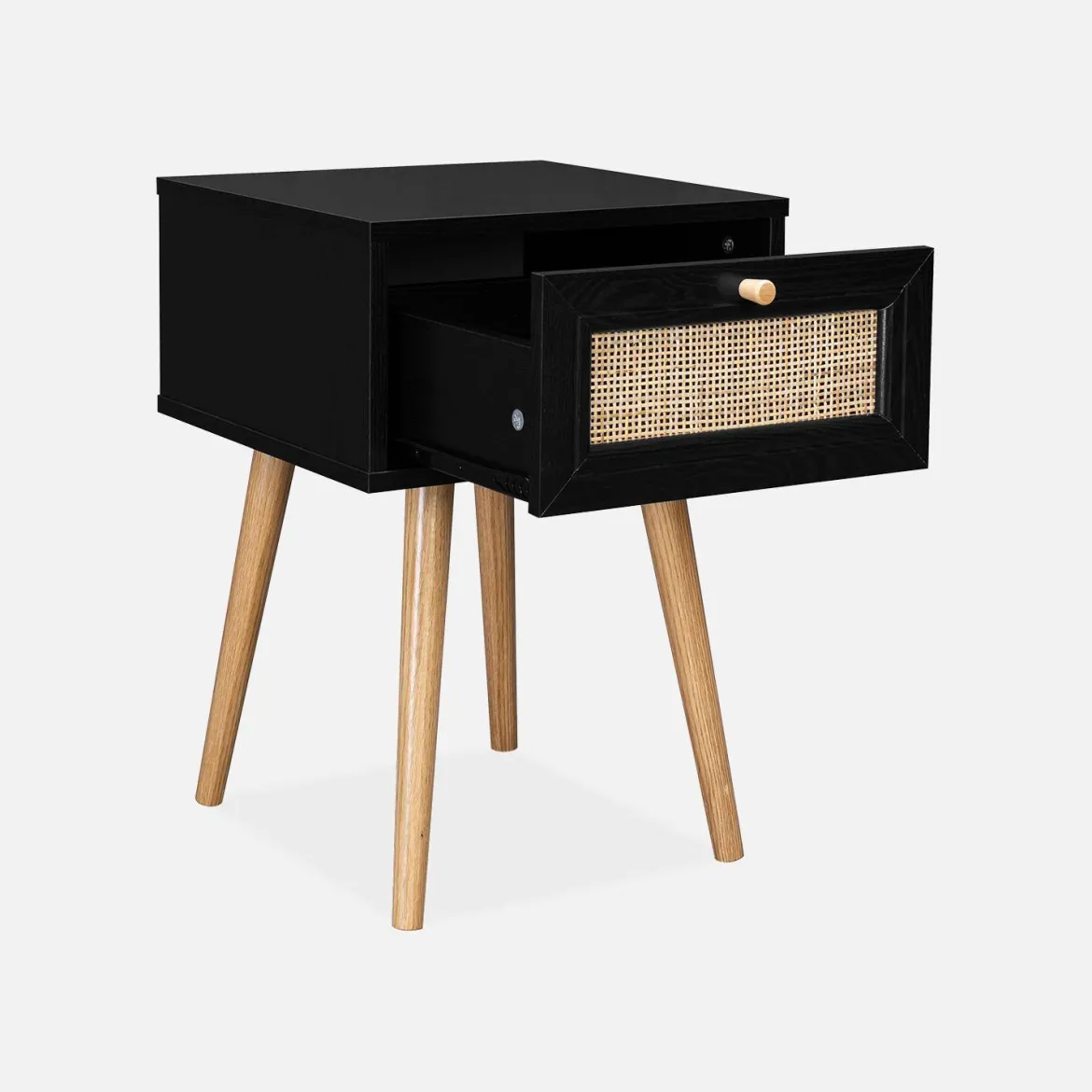Set 2 comodini effetto legno e cannage