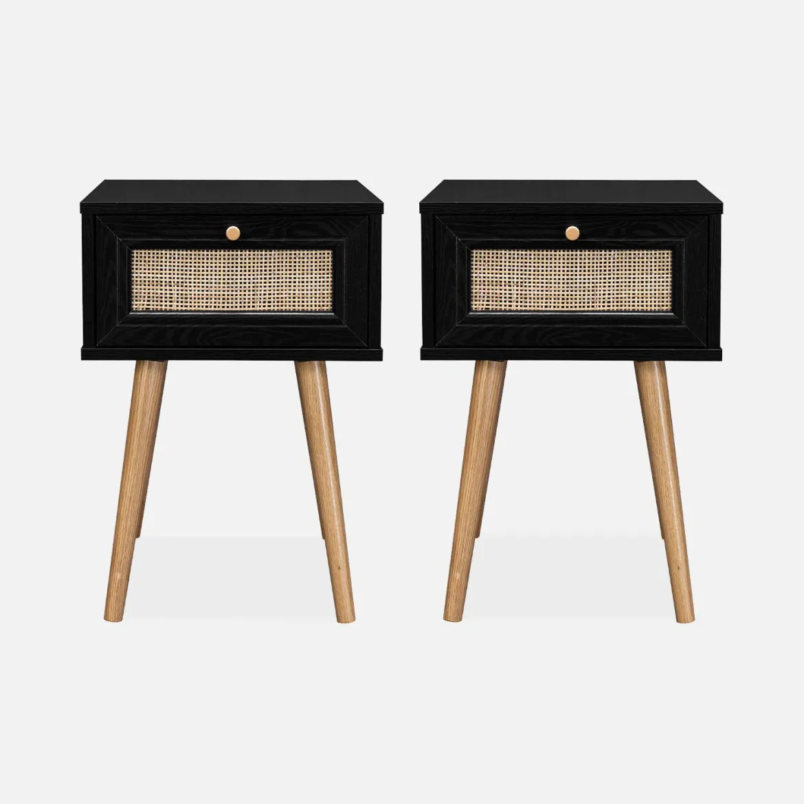 Set 2 comodini effetto legno e cannage
