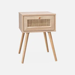 Set 2 comodini effetto legno e cannage