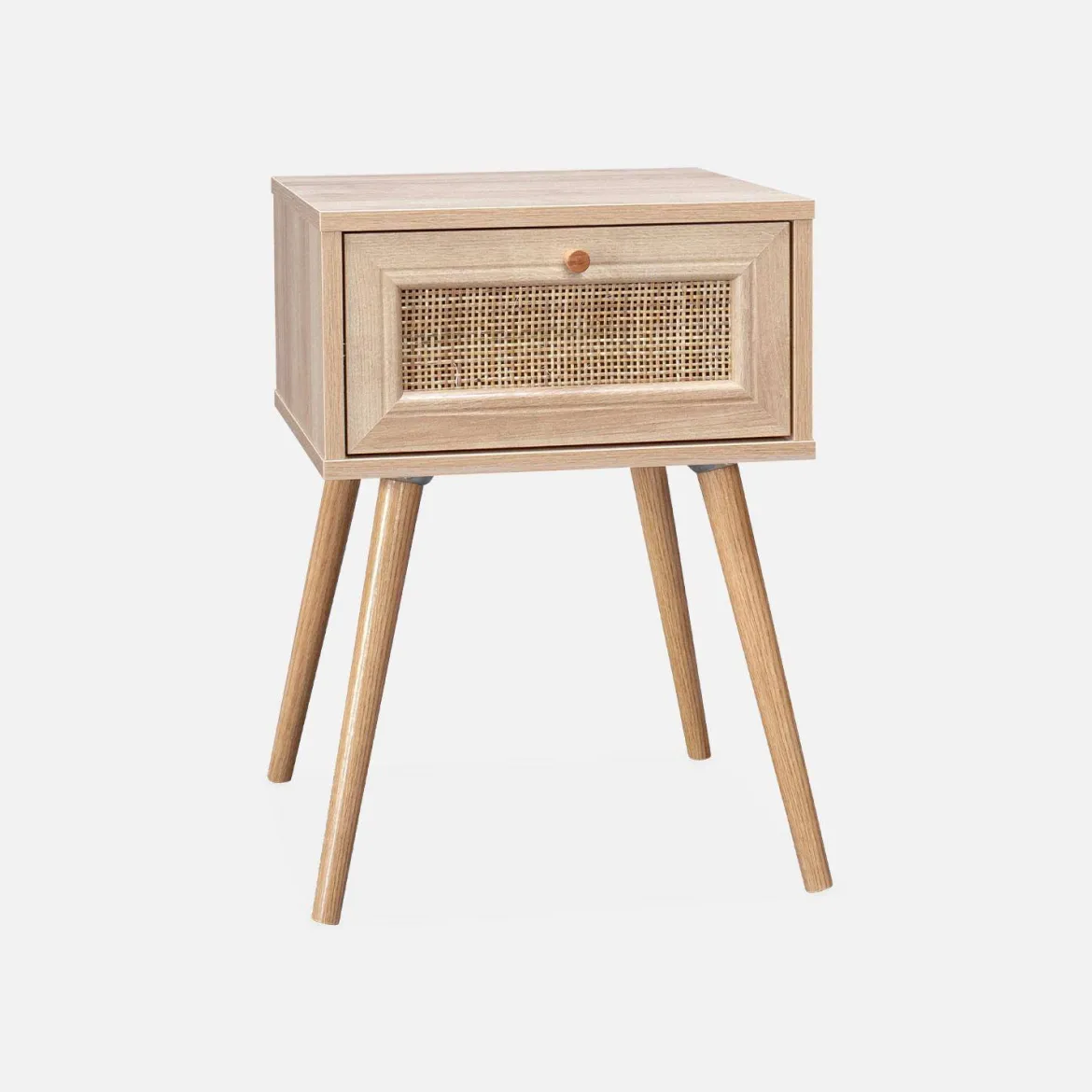 Set 2 comodini effetto legno e cannage