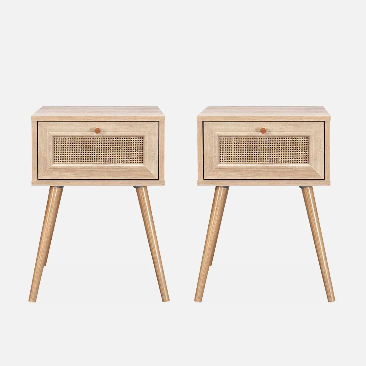 Set 2 comodini effetto legno e cannage