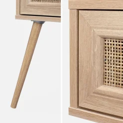 Set 2 comodini effetto legno e cannage