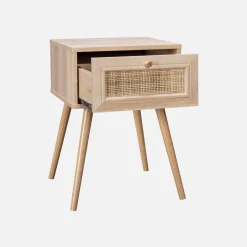 Set 2 comodini effetto legno e cannage
