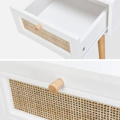 Set 2 comodini effetto legno e cannage