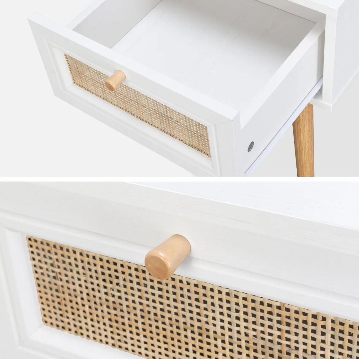 Set 2 comodini effetto legno e cannage