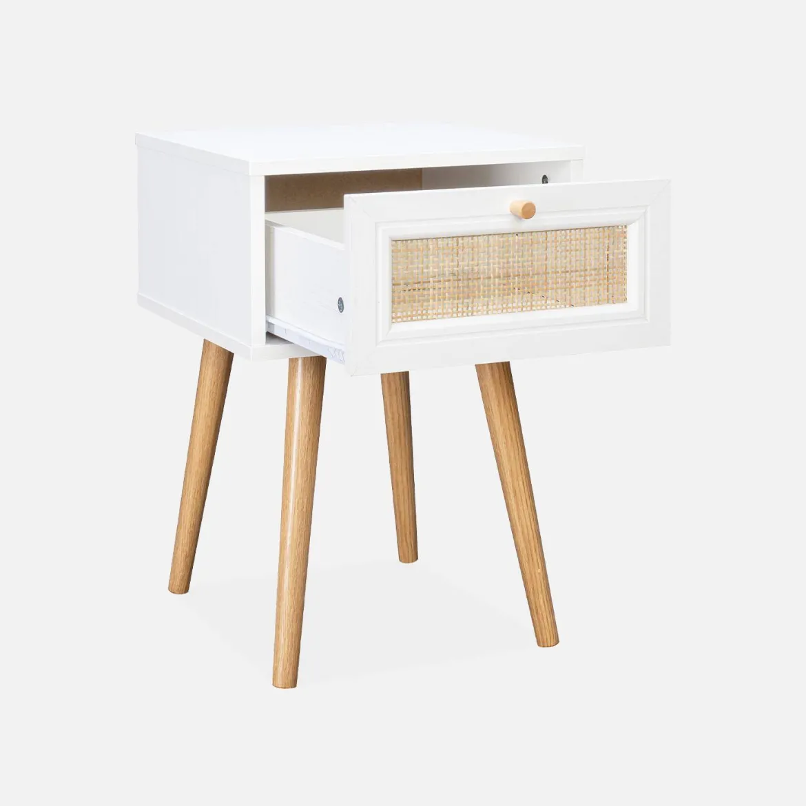 Set 2 comodini effetto legno e cannage