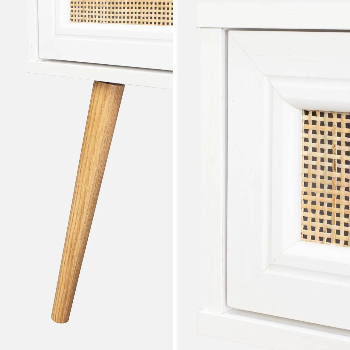Set 2 comodini effetto legno e cannage