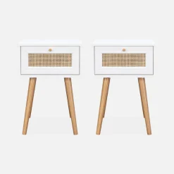 Set 2 comodini effetto legno e cannage