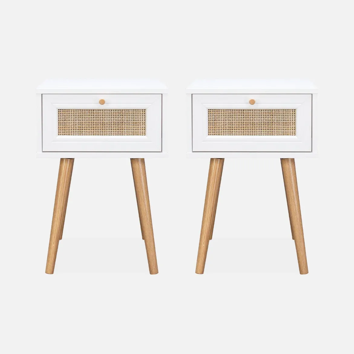 Set 2 comodini effetto legno e cannage
