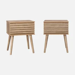 Set 2 comodini scandinavi con decoro in legno scanalato
