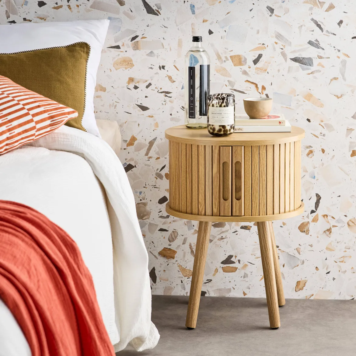 Set 2 comodini scandinavi decorazione legno 2 ante scorrevoli