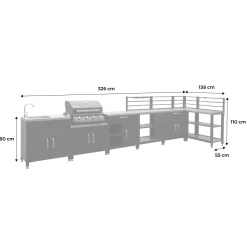 Set di 7 moduli da cucina con barbecue + copertura
