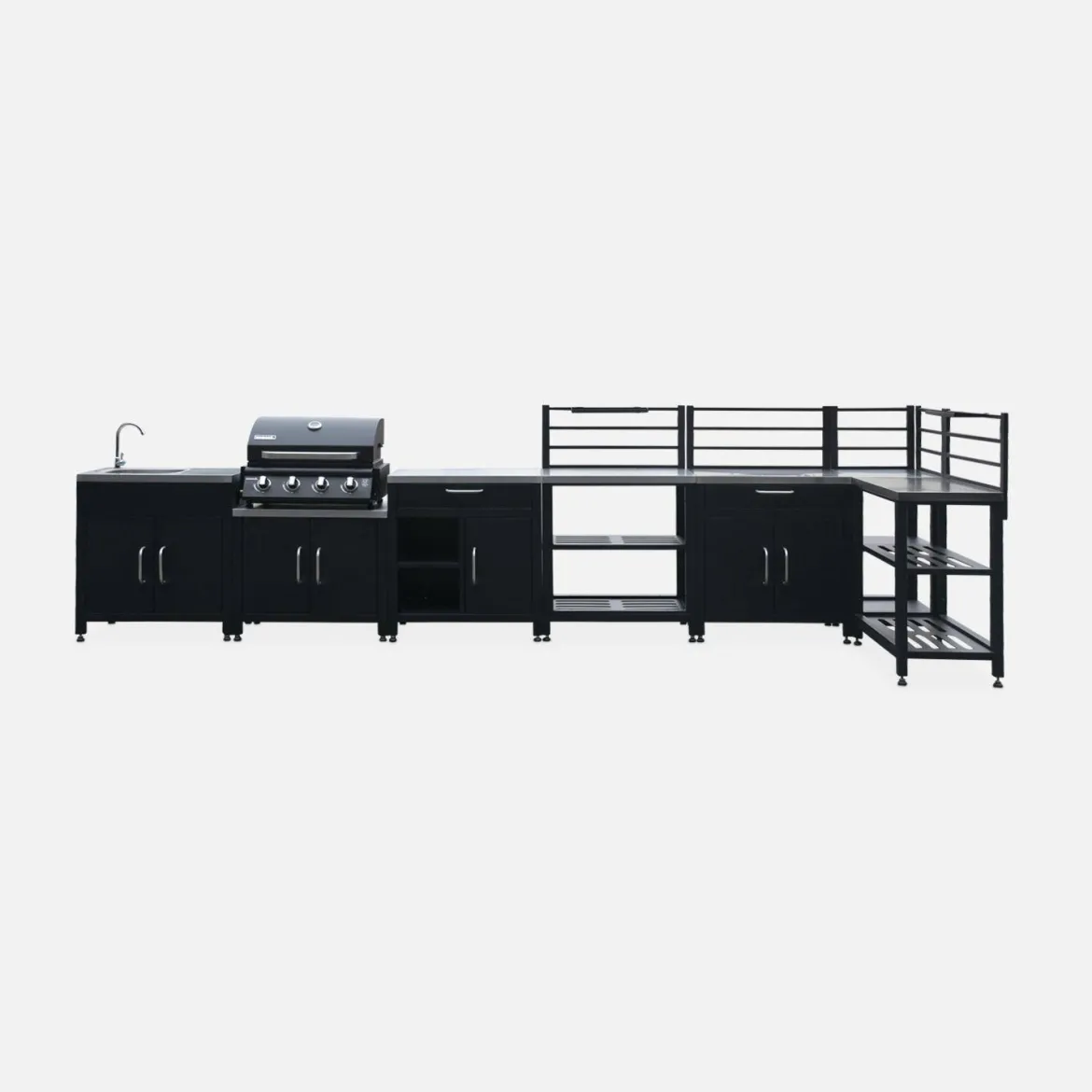 Set di 7 moduli da cucina con barbecue + copertura