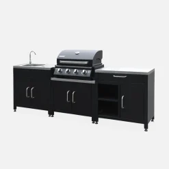 Set di 7 moduli da cucina con barbecue + copertura