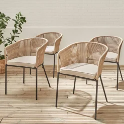 Set di 4 sedie da giardino in corda e acciaio zincato