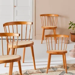 Set di 4 sedie in legno e paglia