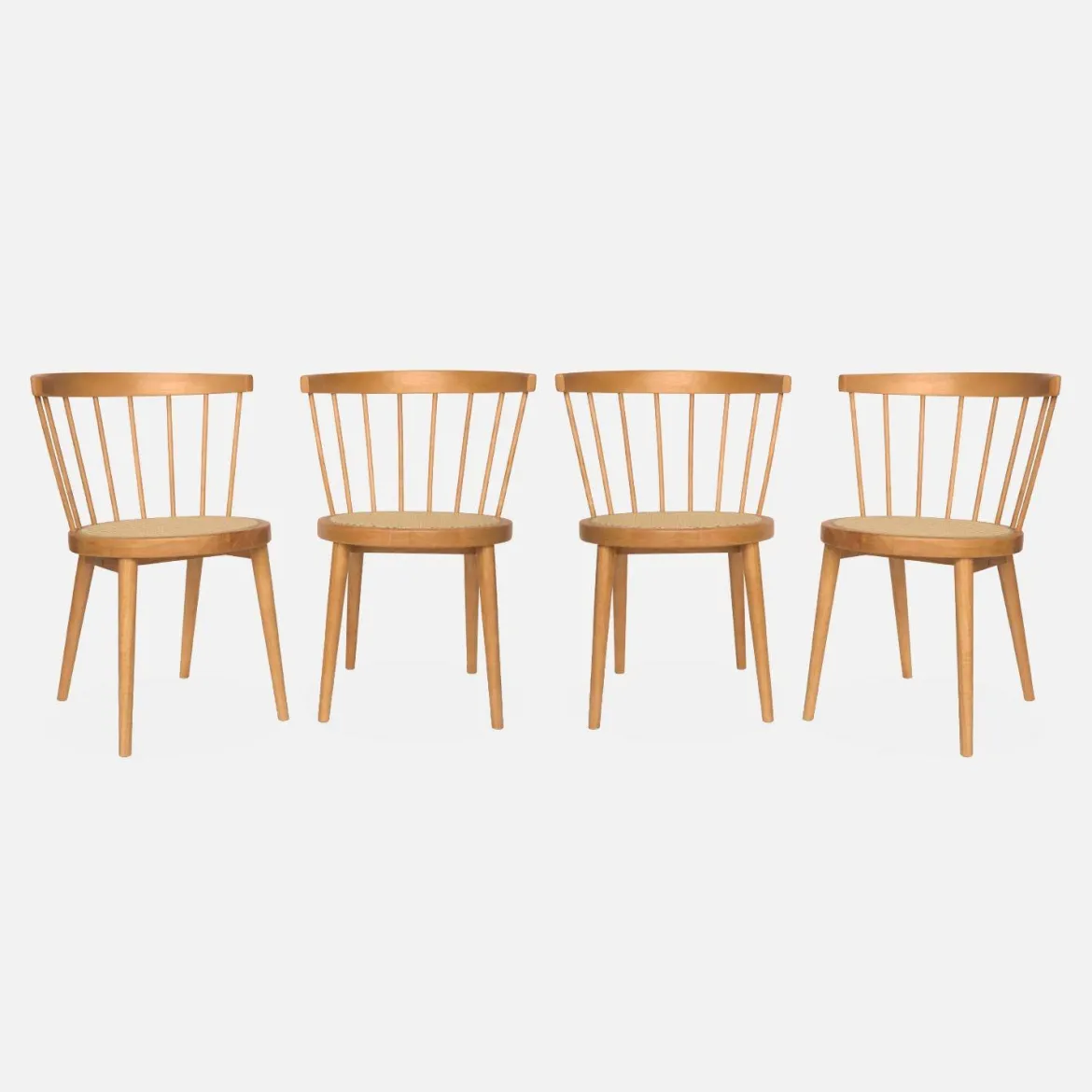 Set di 4 sedie in legno e paglia