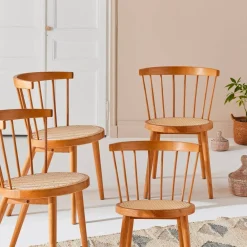 Set di 4 sedie in legno e paglia