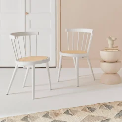 Set di 2 sedie in legno e rattan intrecciato, stile vimini