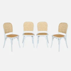 Set di 4 sedie in legno e rattan vintage