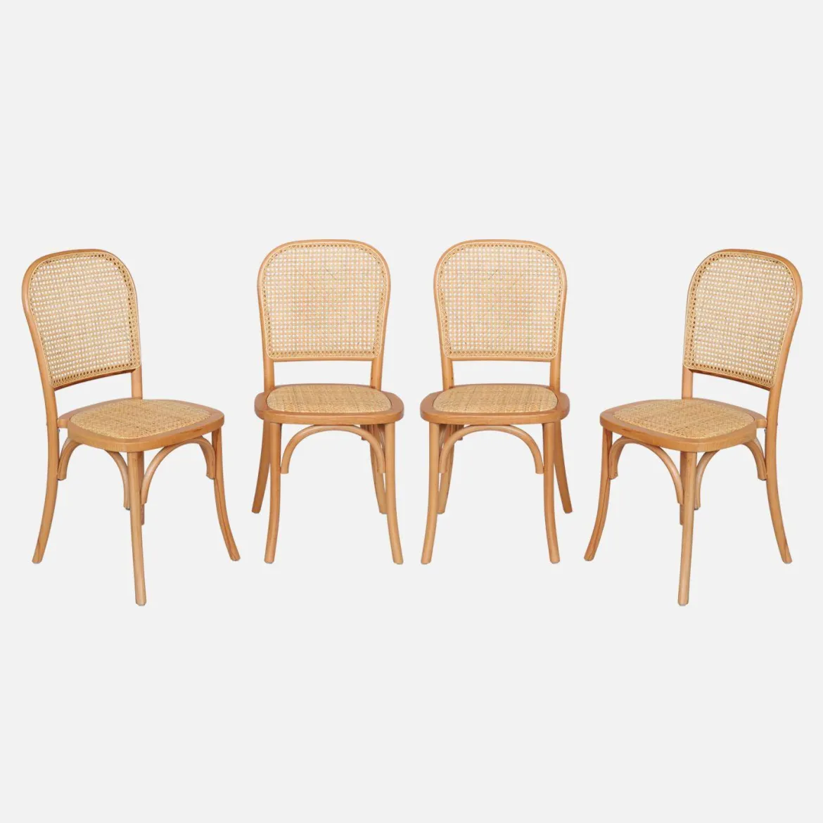 Set di 4 sedie in legno e rattan vintage