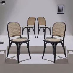 Set di 4 sedie in legno e rattan vintage