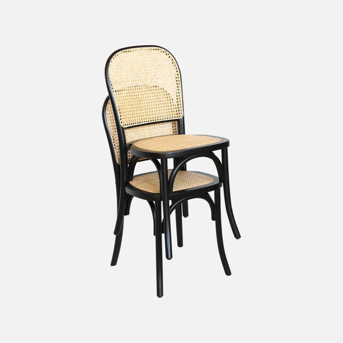 Set di 4 sedie in legno e rattan vintage