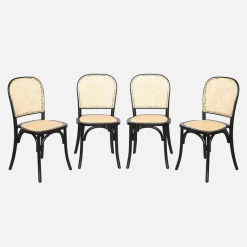 Set di 4 sedie in legno e rattan vintage