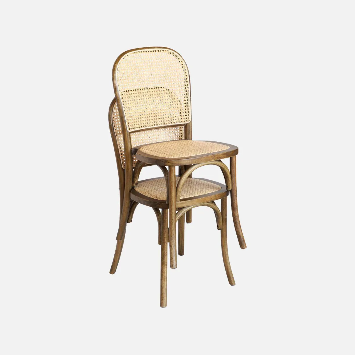 Set di 4 sedie in legno e rattan vintage