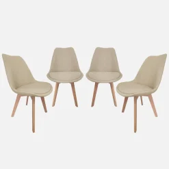 Set di 4 sedie scandinave in legno di faggio e tessuto semplice