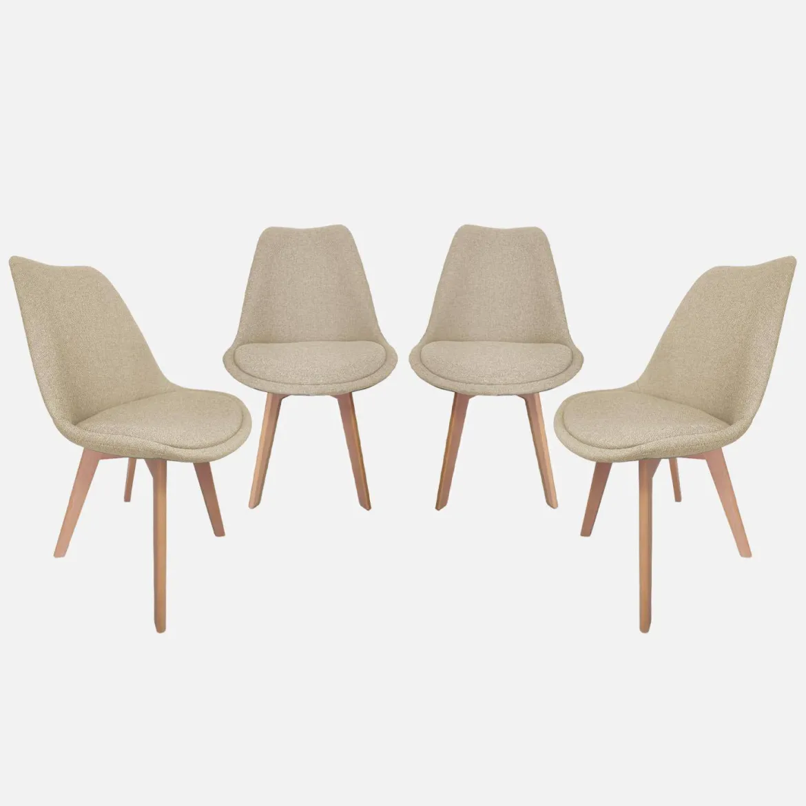 Set di 4 sedie scandinave in legno di faggio e tessuto semplice