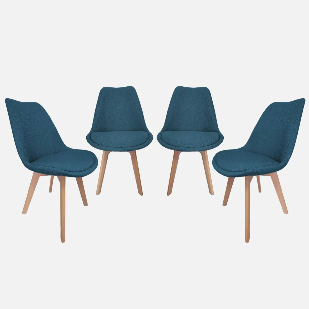 Set di 4 sedie scandinave in legno di faggio e tessuto semplice