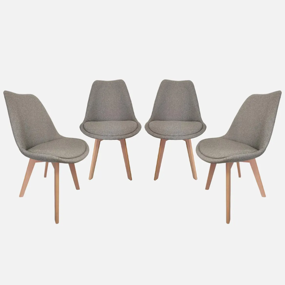 Set di 4 sedie scandinave in legno di faggio e tessuto semplice