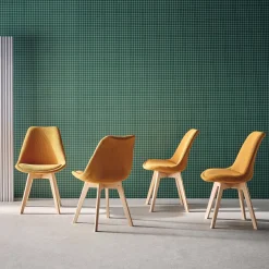 Set di 4 sedie scandinave in legno di faggio e velluto a coste