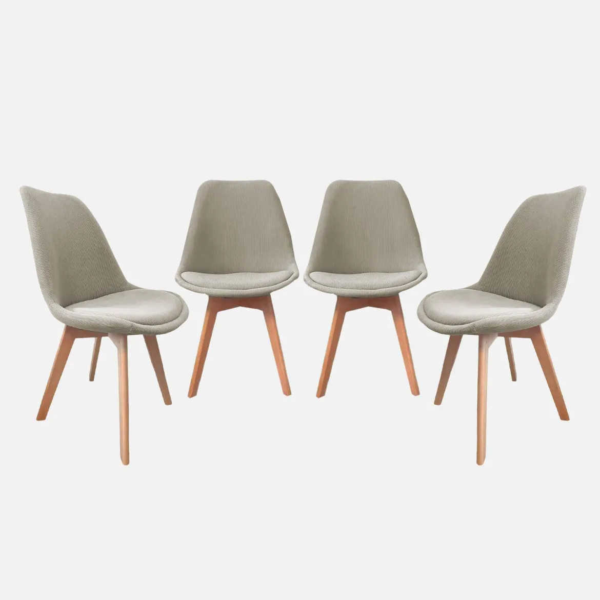 Set di 4 sedie scandinave in legno di faggio e velluto a coste