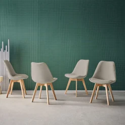 Set di 4 sedie scandinave in legno di faggio e velluto a coste