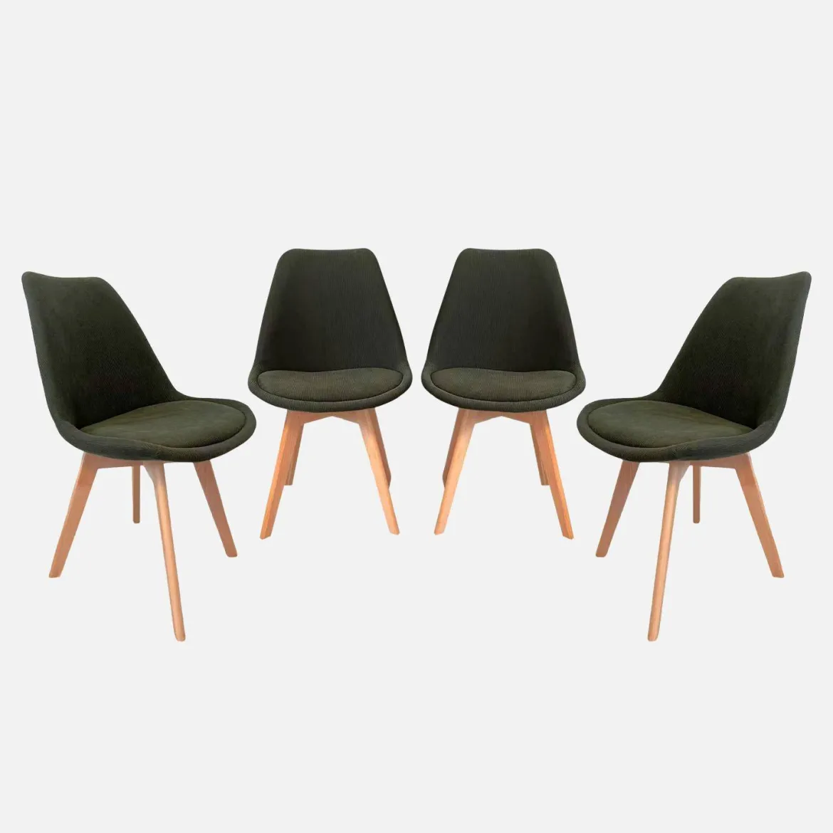Set di 4 sedie scandinave in legno di faggio e velluto a coste