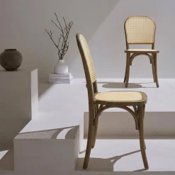 Set di 2 sedie vintage in legno e rattan