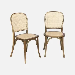 Set di 2 sedie vintage in legno e rattan