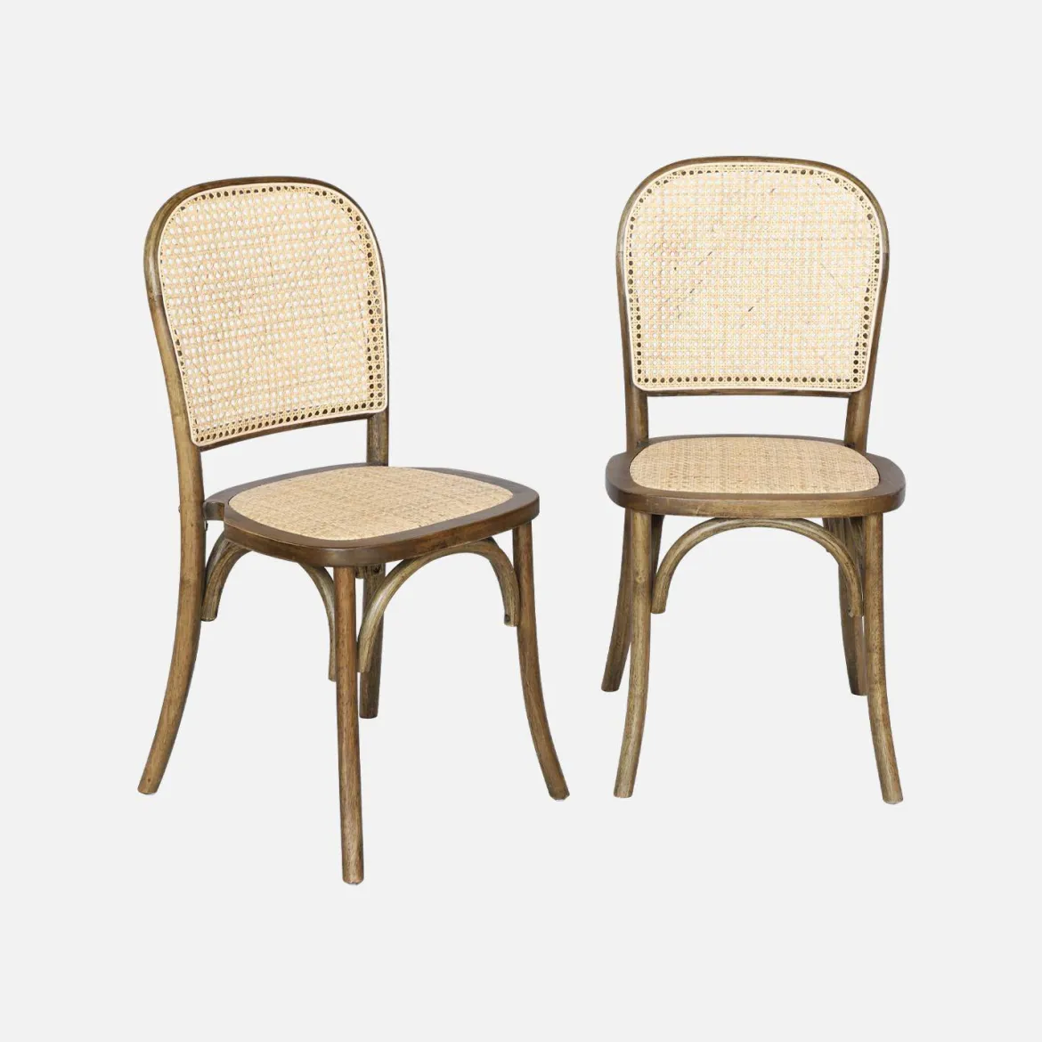 Set di 2 sedie vintage in legno e rattan