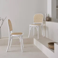 Set di 2 sedie vintage in legno e rattan