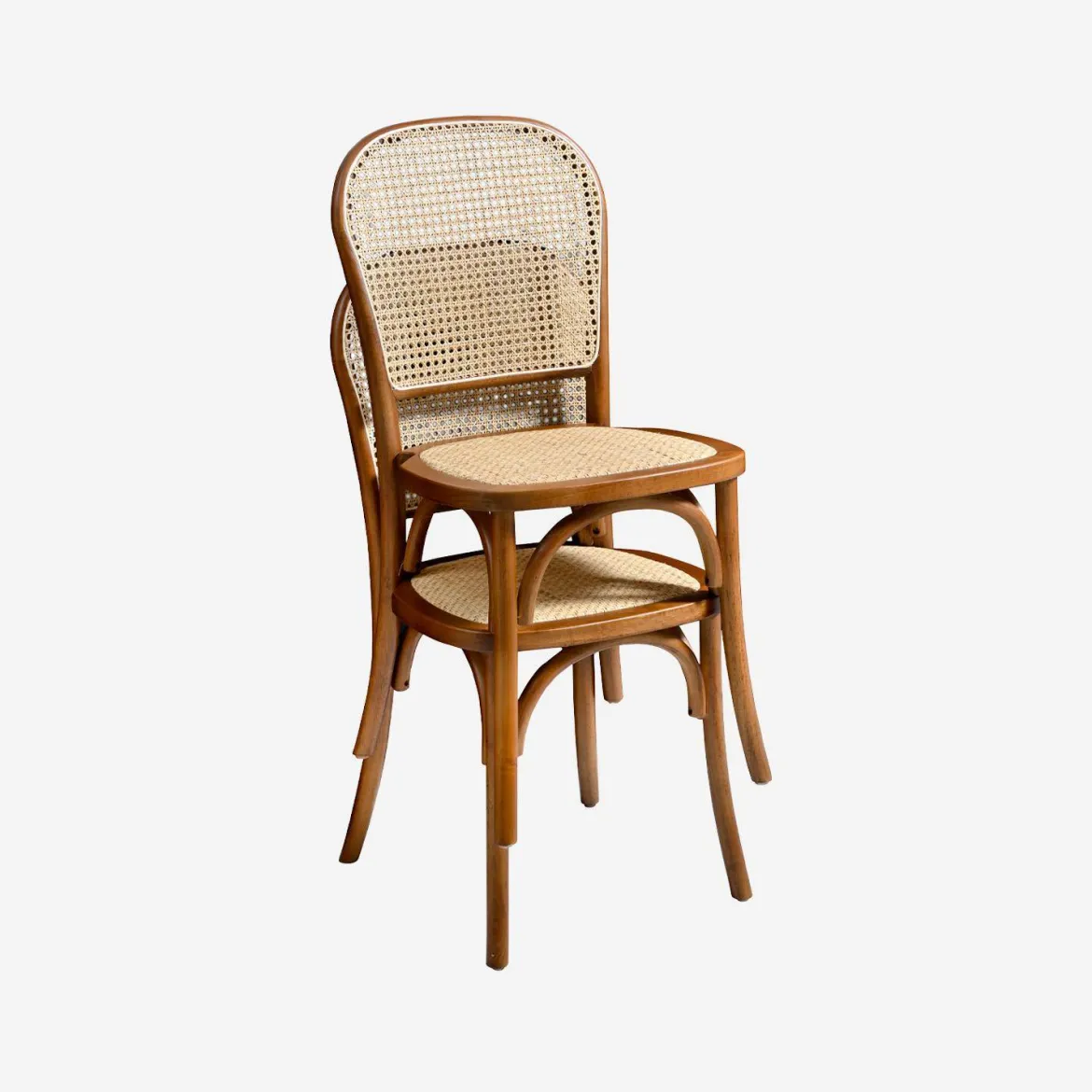 Set di 2 sedie vintage in legno e rattan