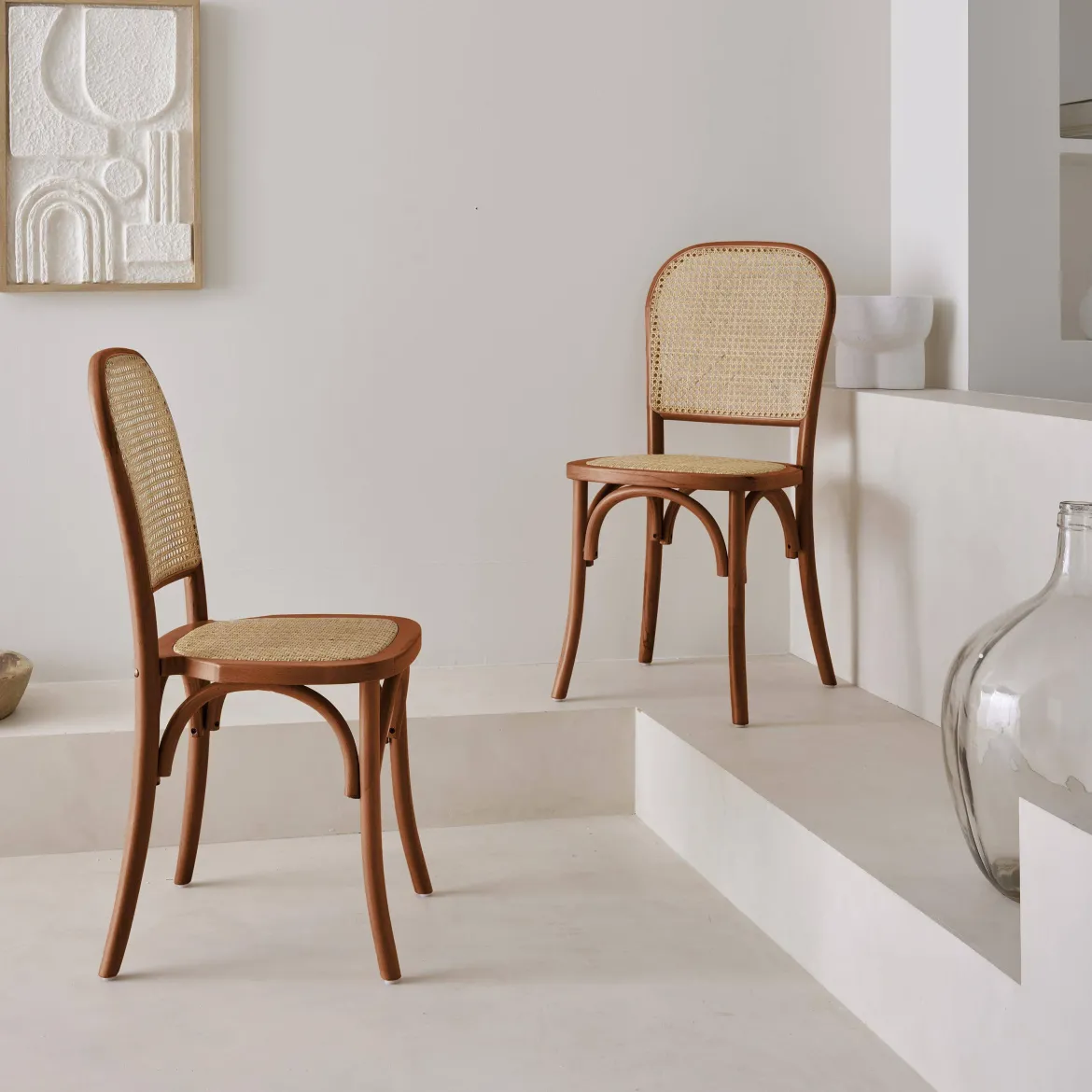 Set di 2 sedie vintage in legno e rattan