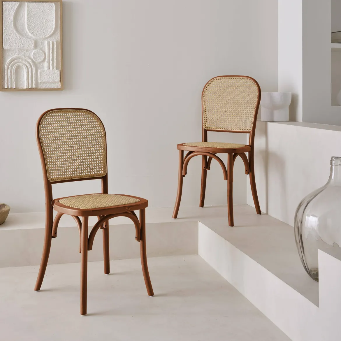 Set di 2 sedie vintage in legno e rattan