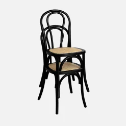 Set di 4 sedie vintage in legno e rattan