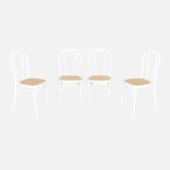 Set di 4 sedie vintage in legno e rattan