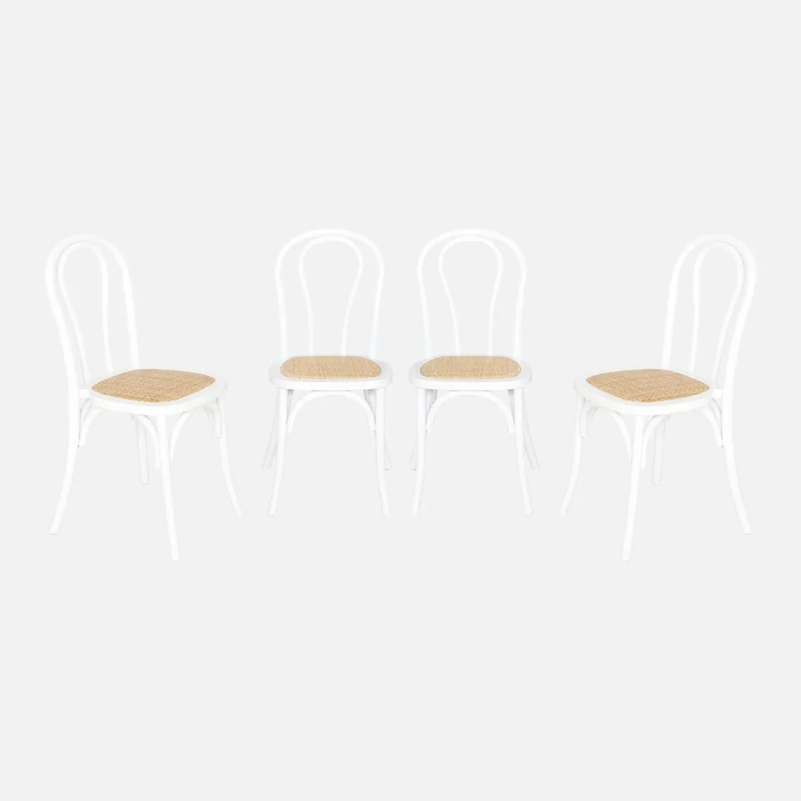 Set di 4 sedie vintage in legno e rattan